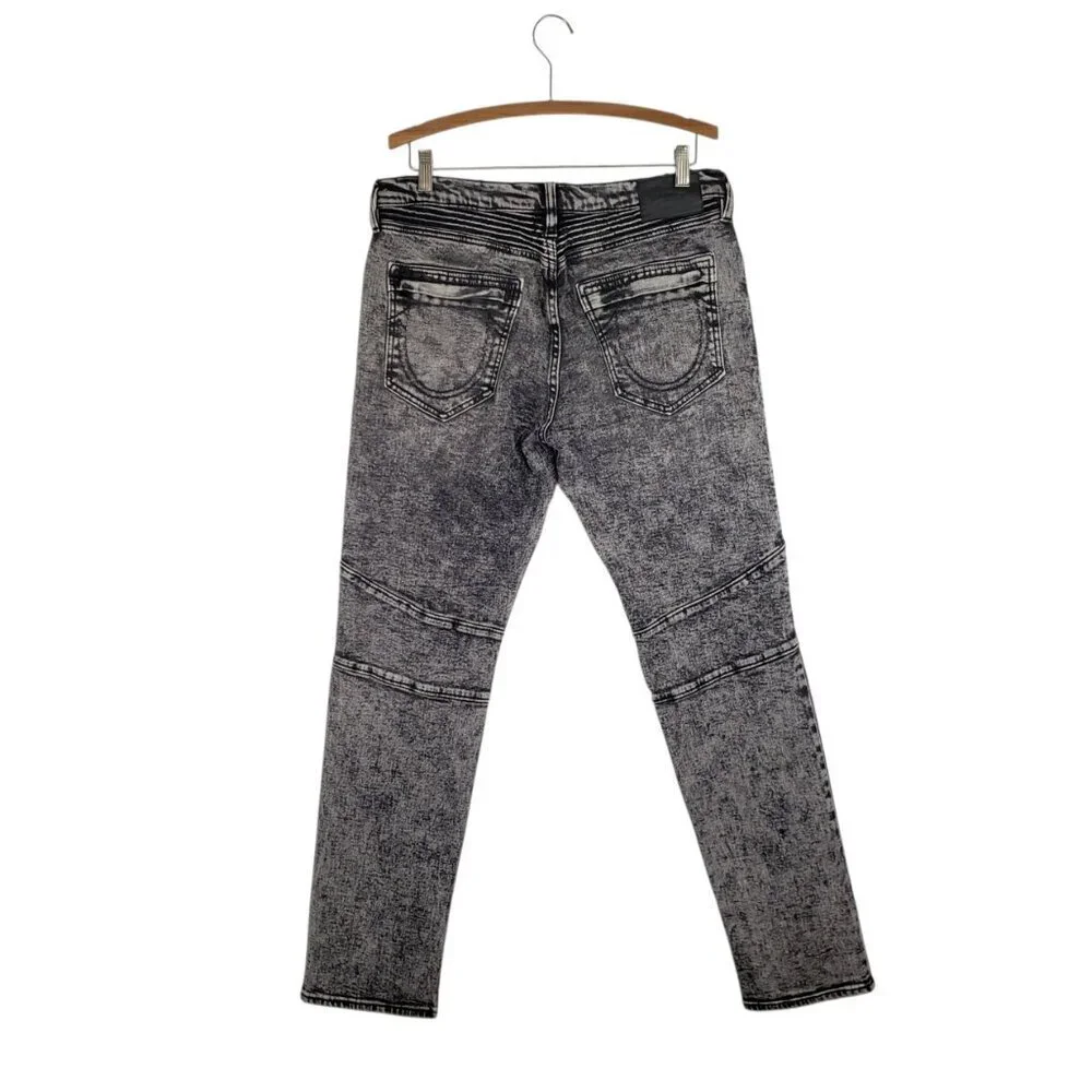 True Religion Geno Moto Empire Relaxed Slim Jeans Black Acid Wash Mens Size 32